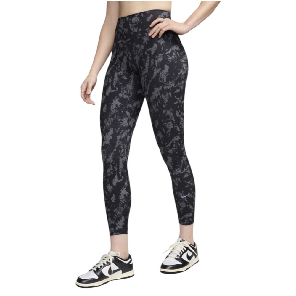 Nike One Dri-Fit Womens High-Rise 7/8 Printed Leggings Black Gray Size Medium